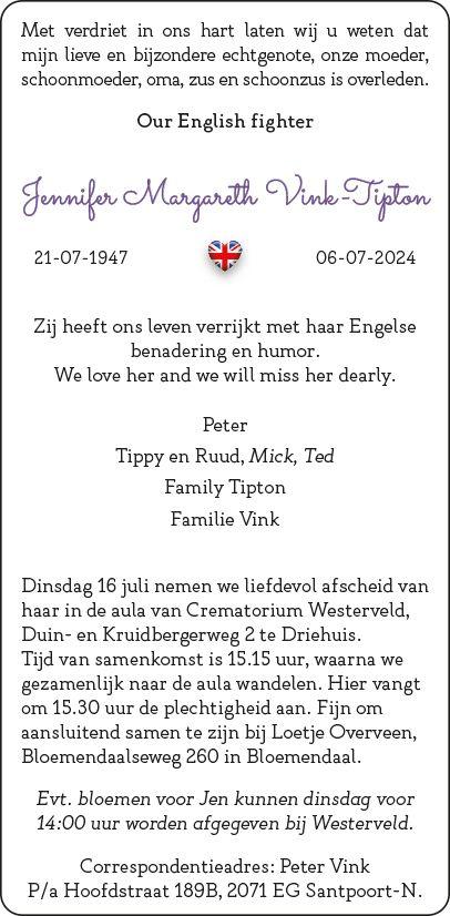 In memoriam: Jennifer Vink